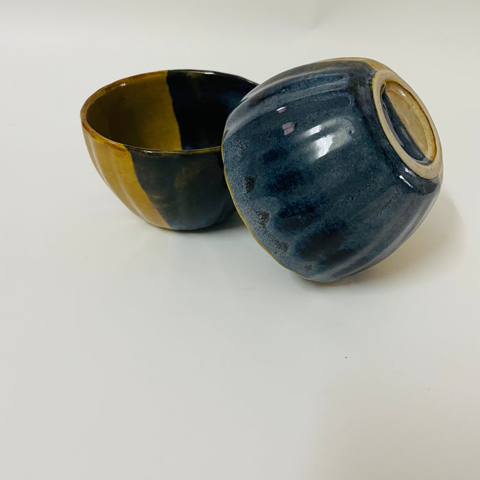 Ceramic Mustard & Blue Snack Bowls