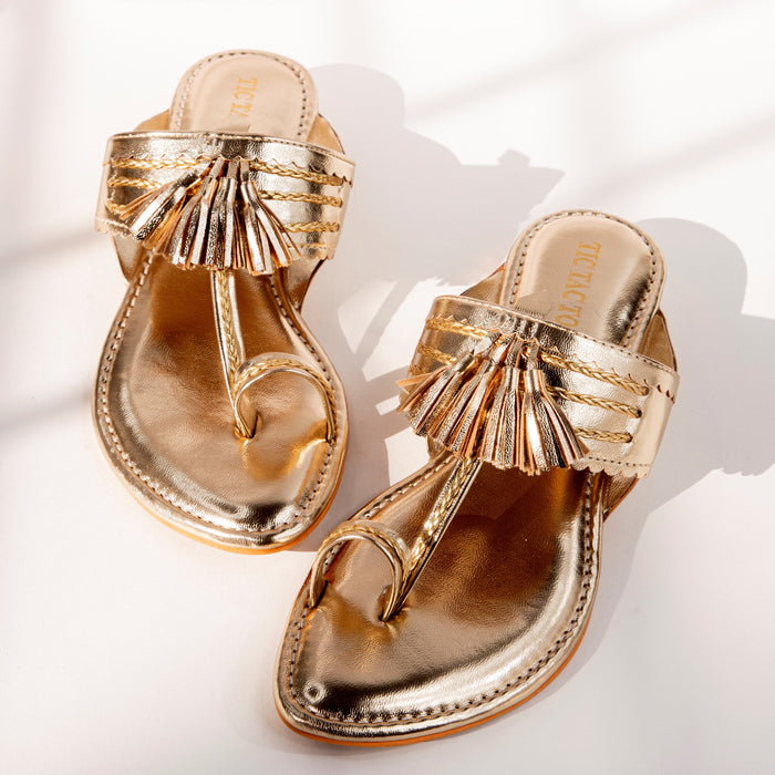 Metallic Gold Tasseled Kolhapuri Flats