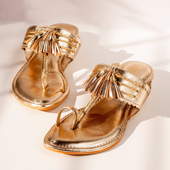 Metallic Gold Tasseled Kolhapuri Flats