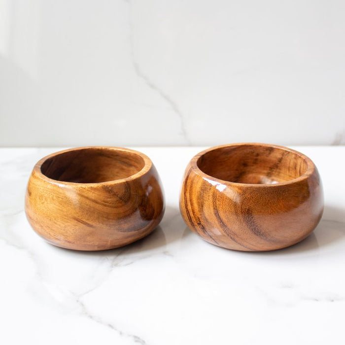 Wooden Bulgy Flat Bowl  ( Set of 2 )