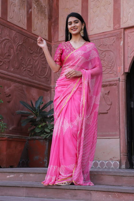 Carved Livia (Hand Block Printed Chiffon Saree)