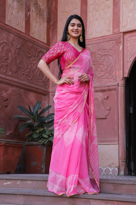 Carved Livia (Hand Block Printed Chiffon Saree)