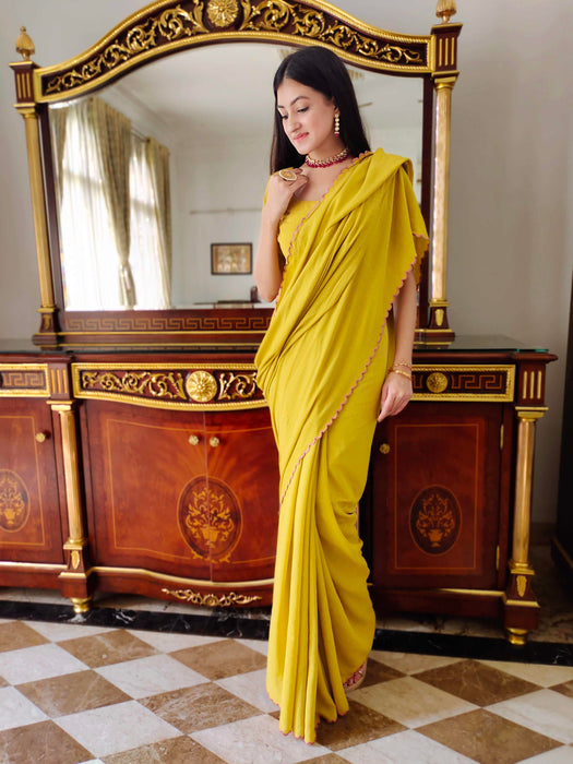 Mustard Macaron Jute Cotton Saree