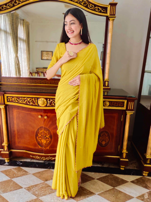 Mustard Macaron Jute Cotton Saree