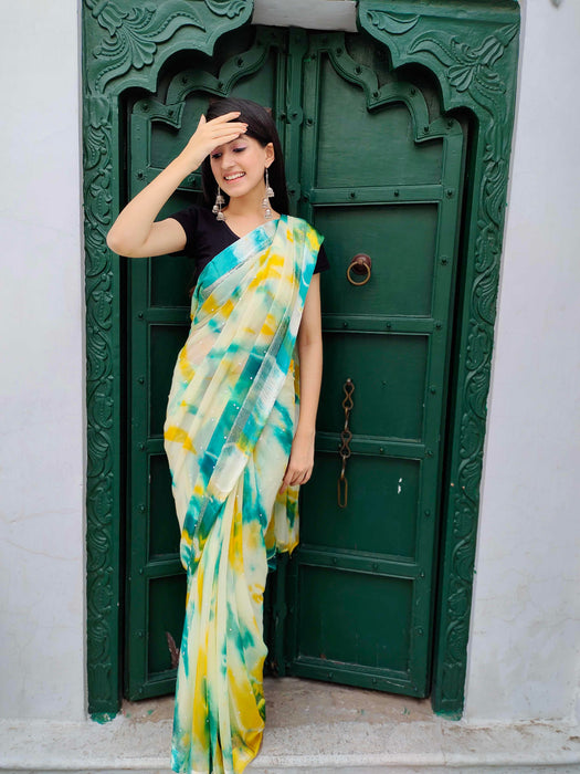 Shibori Printed Chiffon Saree