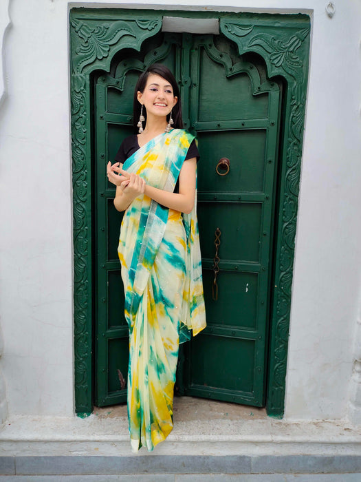 Shibori Printed Chiffon Saree