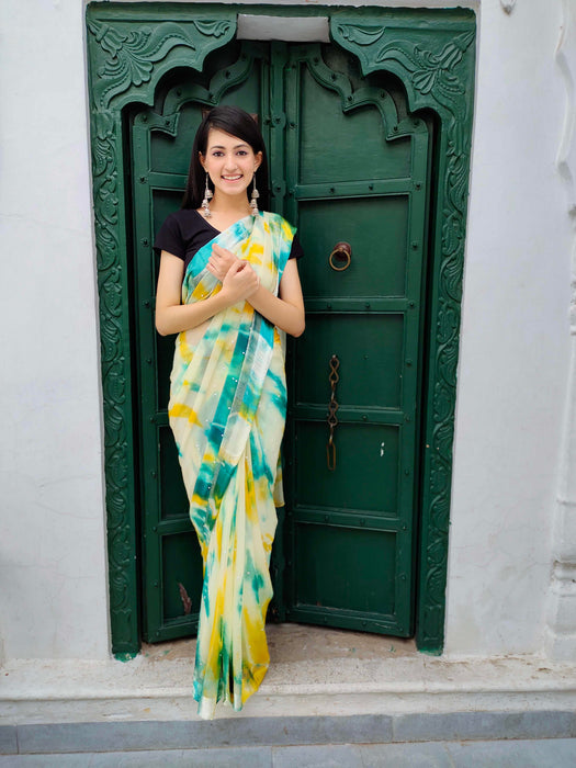 Shibori Printed Chiffon Saree