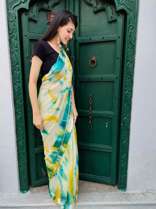 Shibori Printed Chiffon Saree