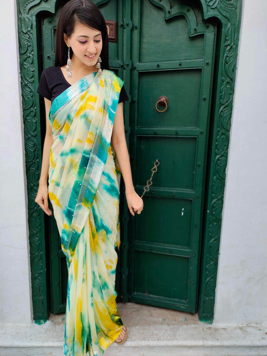 Shibori Printed Chiffon Saree