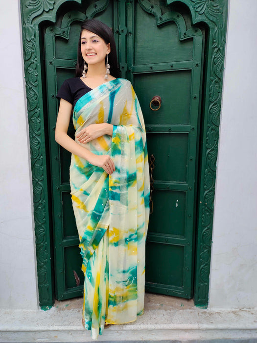 Shibori Printed Chiffon Saree