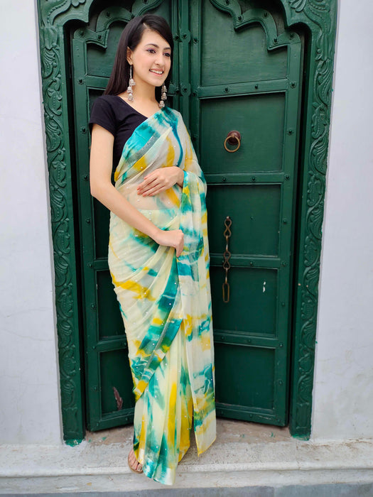 Shibori Printed Chiffon Saree