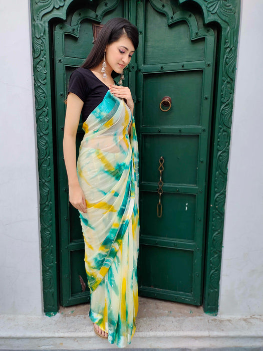 Shibori Printed Chiffon Saree