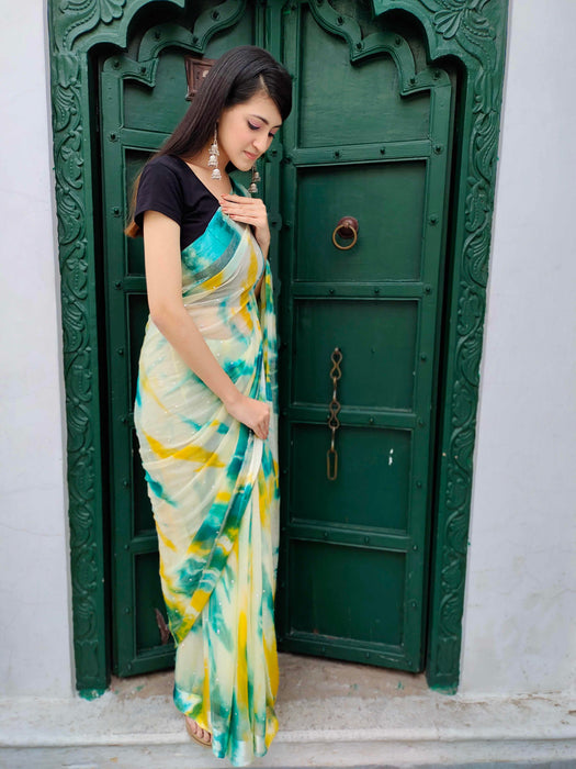 Shibori Printed Chiffon Saree