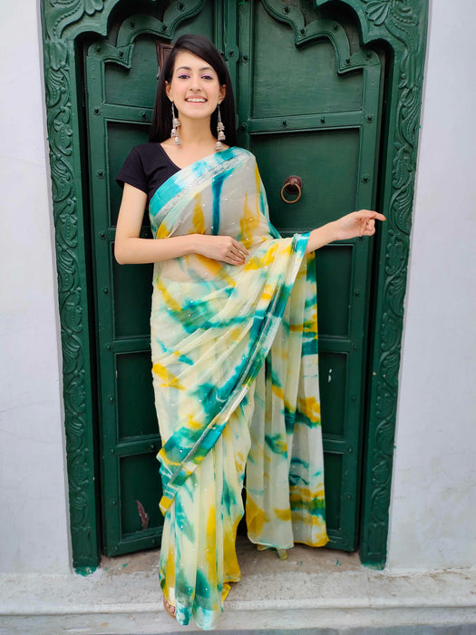 Shibori Printed Chiffon Saree