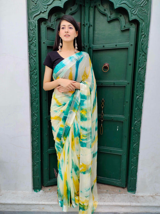 Shibori Printed Chiffon Saree