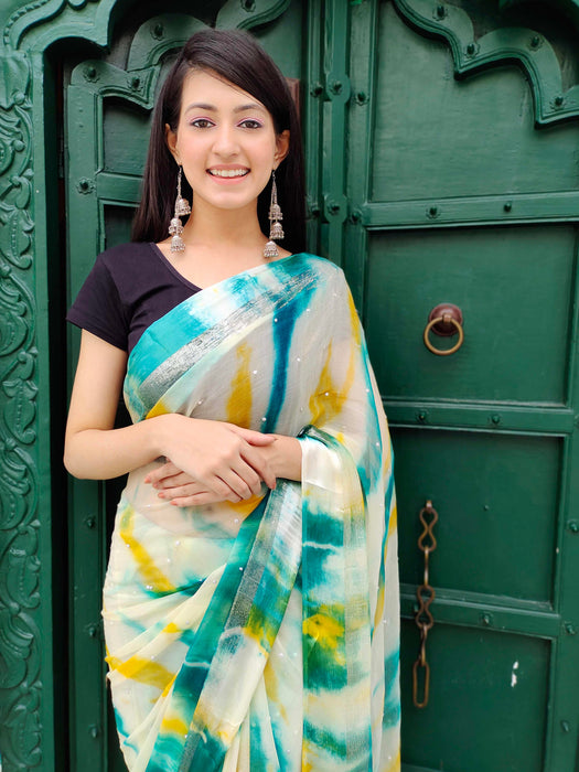 Shibori Printed Chiffon Saree