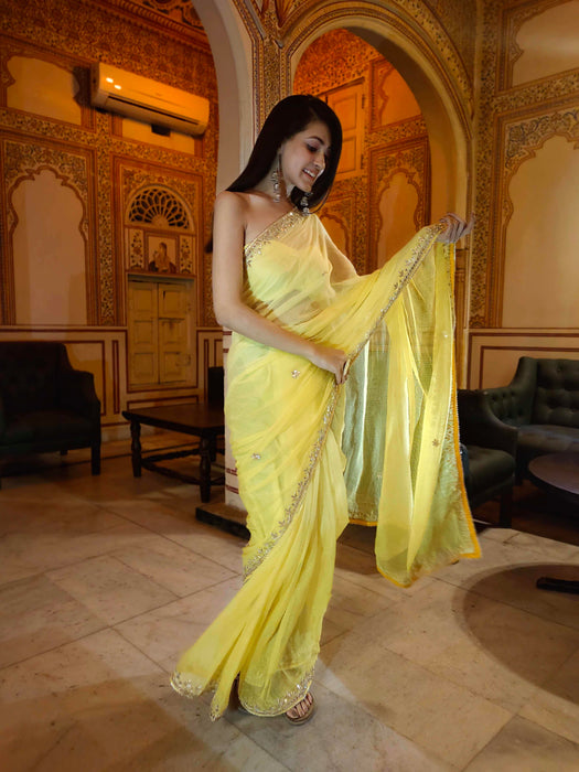 Priceless Poppy Silk Saree with Gota Work