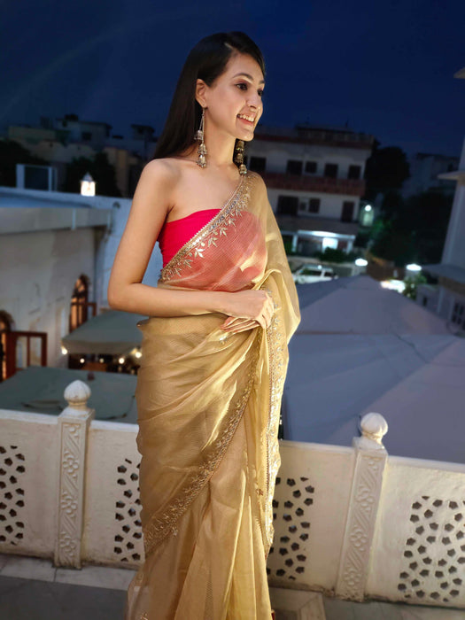 Imperial Topaz Gota Work Silk Saree