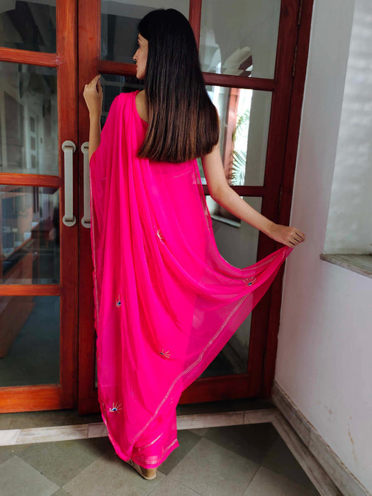 Rebellious Rose (Rani Handwork Chiffon Saree)