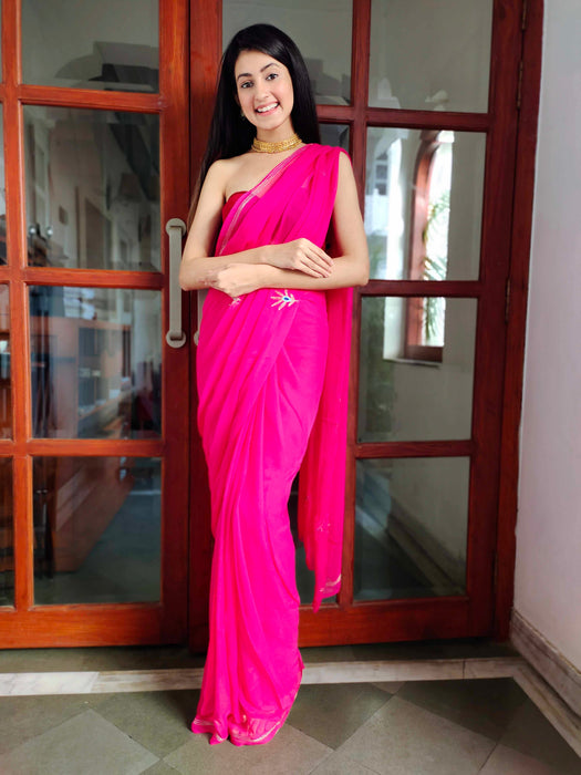 Rebellious Rose (Rani Handwork Chiffon Saree)