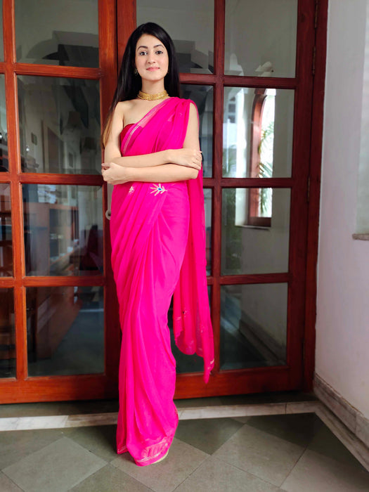 Rebellious Rose (Rani Handwork Chiffon Saree)