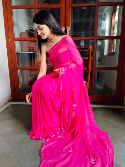 Rebellious Rose (Rani Handwork Chiffon Saree)