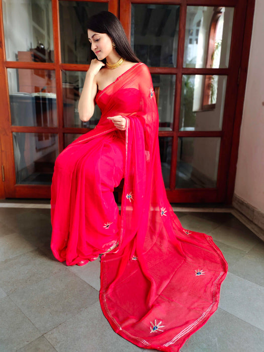 Sharon Select (Handwork Red Chiffon Saree)