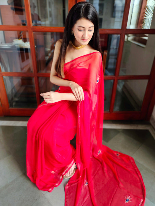 Sharon Select (Handwork Red Chiffon Saree)