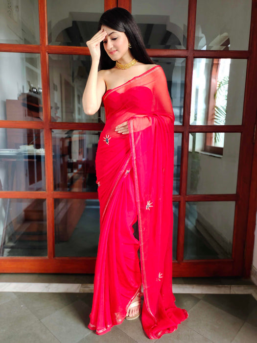 Sharon Select (Handwork Red Chiffon Saree)