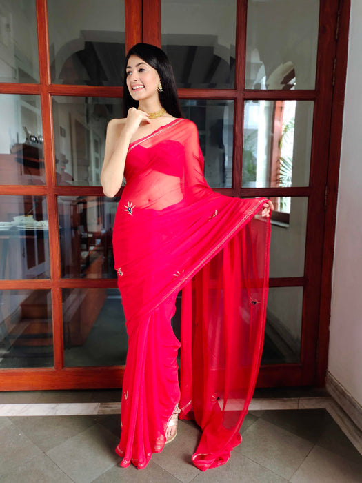 Sharon Select (Handwork Red Chiffon Saree)