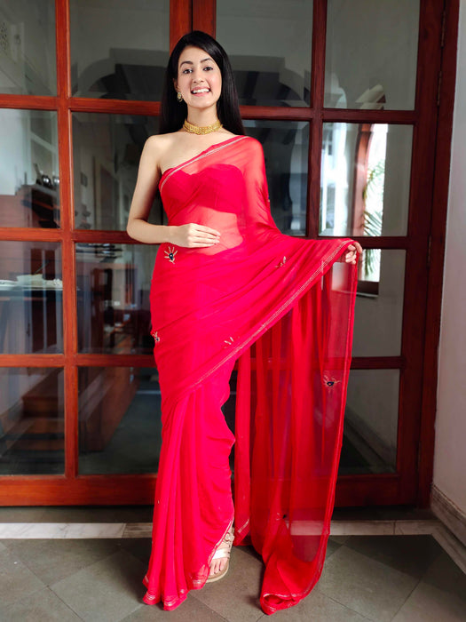 Sharon Select (Handwork Red Chiffon Saree)