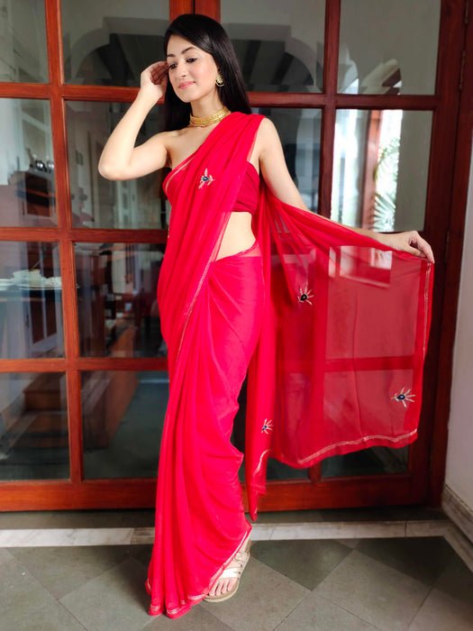 Sharon Select (Handwork Red Chiffon Saree)