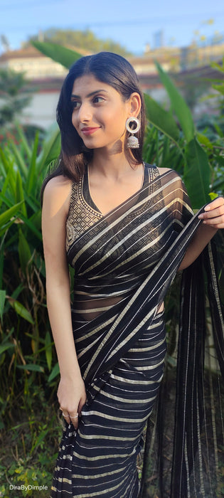 Midnight Magic (Pure Georgette Zari Striped Saree)