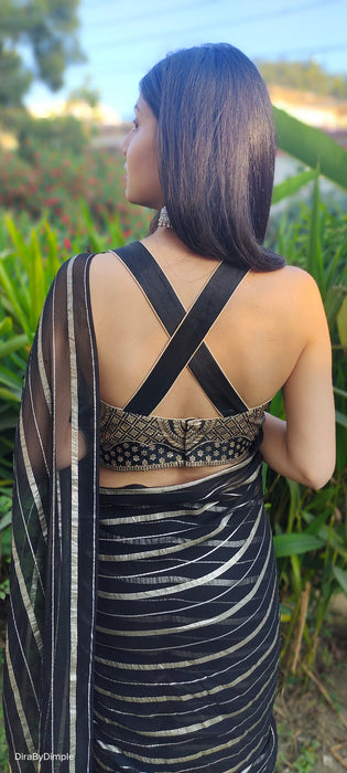 Midnight Magic (Pure Georgette Zari Striped Saree)