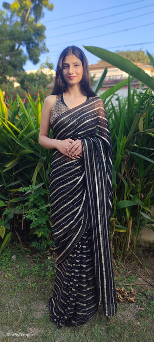 Midnight Magic (Pure Georgette Zari Striped Saree)