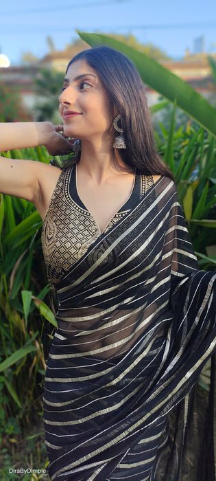 Midnight Magic (Pure Georgette Zari Striped Saree)