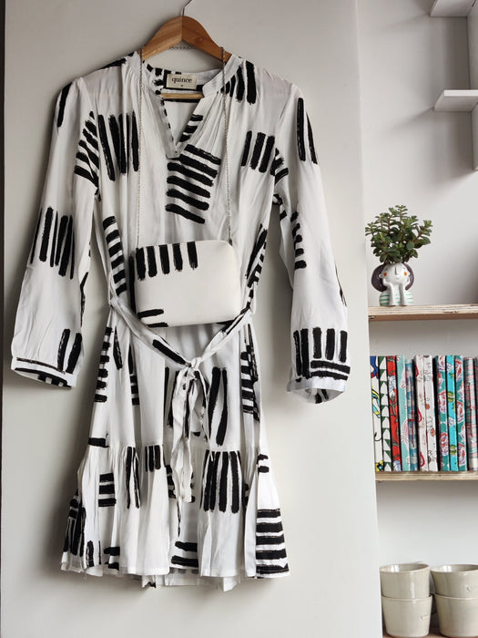 Graphic Stripe White Dress  (With Matching bag)