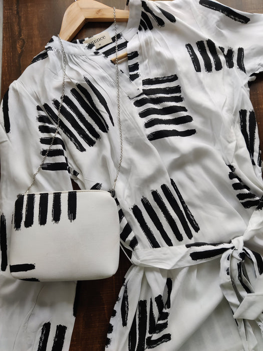 Graphic Stripe White Dress  (With Matching bag)