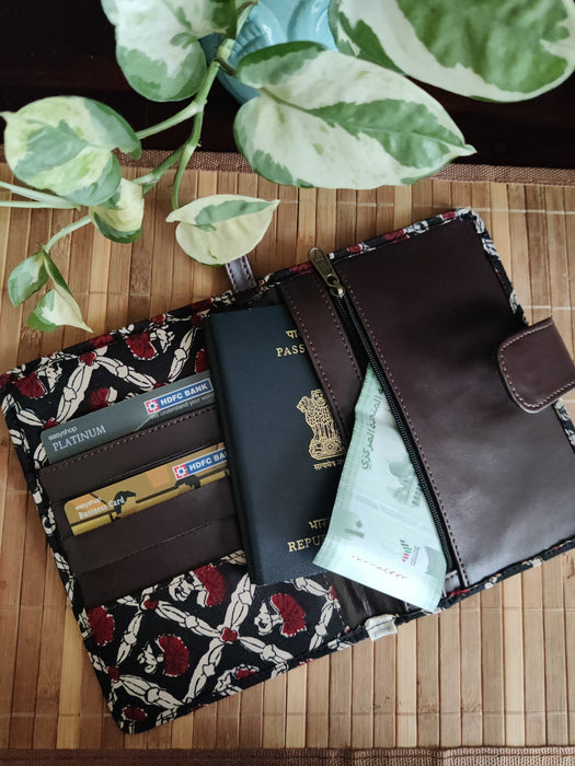 Black Floral Wallet cum Passport Holder