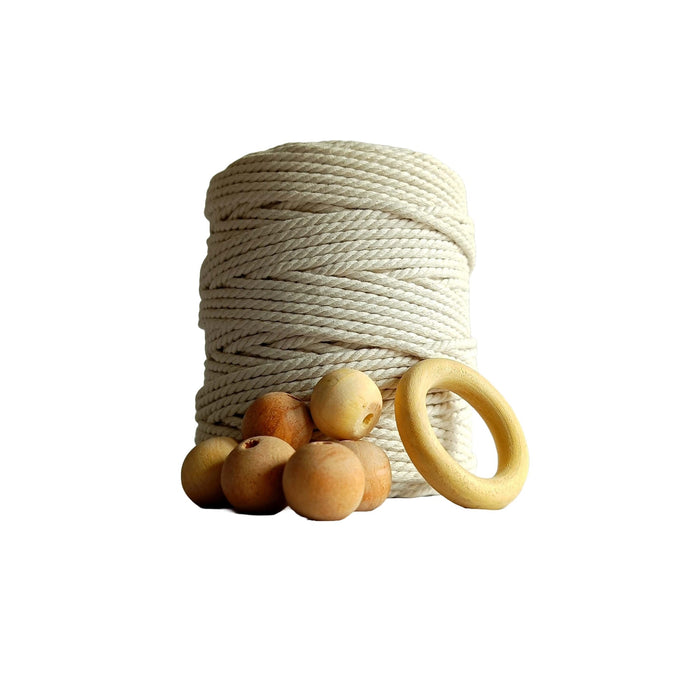 Cotton 3Mm Cords/Thread/Dori With Free Wooden Beads And Ring (100 Meters) (Off-White)