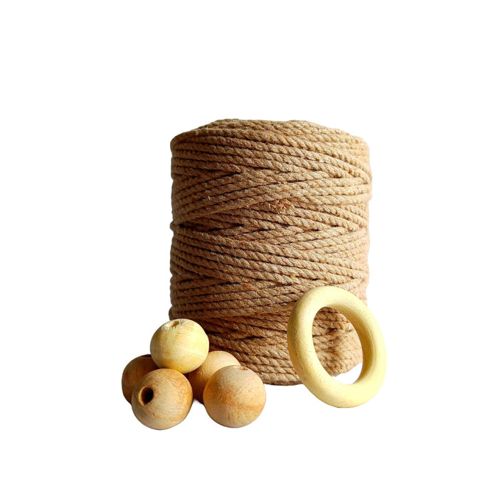 Cotton 3Mm Cords/Thread/Dori With Free Wooden Beads And Ring (100 Meters) (Brown)