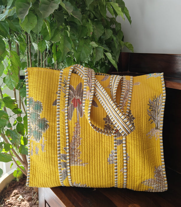 Mustard Palm Tote