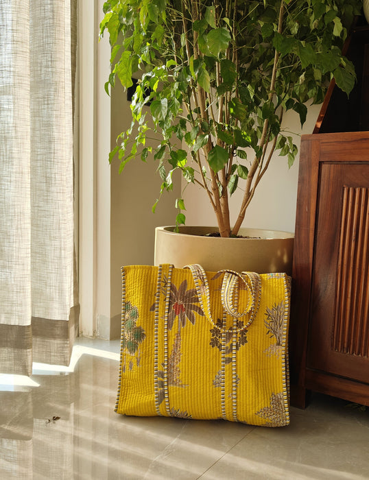 Mustard Palm Tote