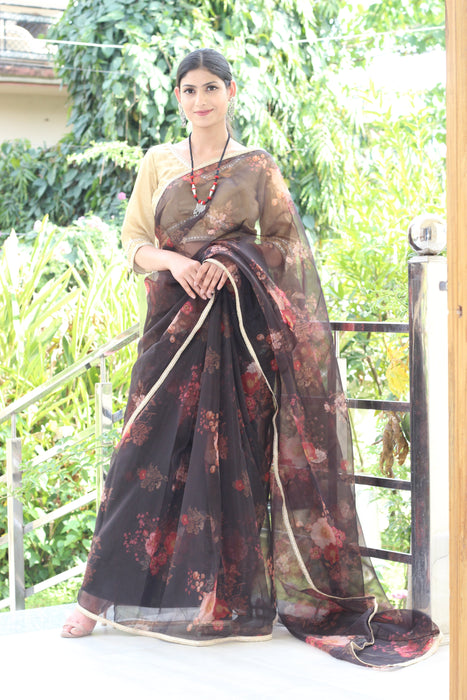 Dreamy Pop (Printed Black Organza Lace Border Saree)