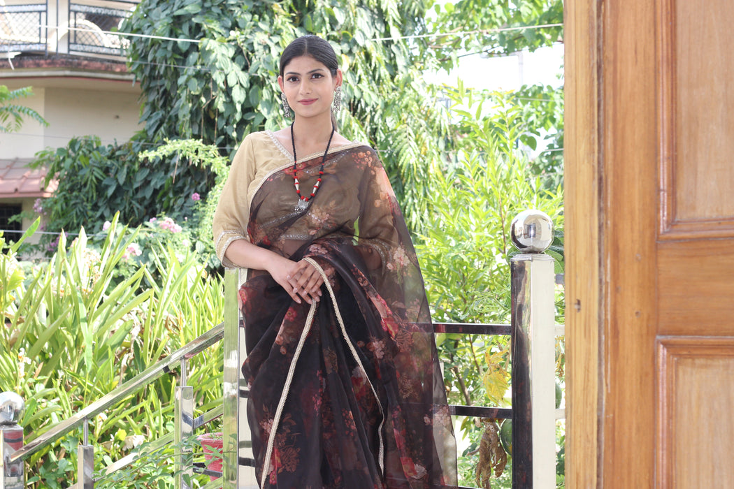 Dreamy Pop (Printed Black Organza Lace Border Saree)