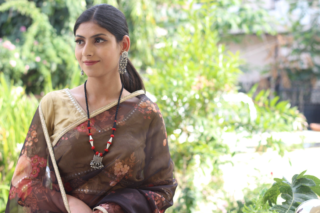 Dreamy Pop (Printed Black Organza Lace Border Saree)