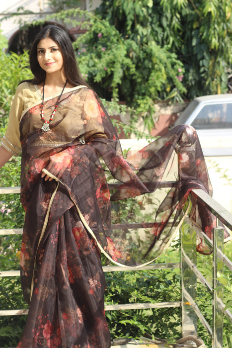 Dreamy Pop (Printed Black Organza Lace Border Saree)