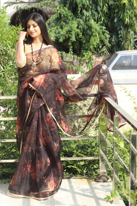 Dreamy Pop (Printed Black Organza Lace Border Saree)