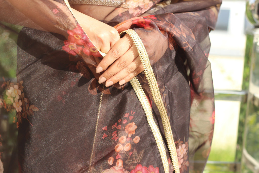 Dreamy Pop (Printed Black Organza Lace Border Saree)