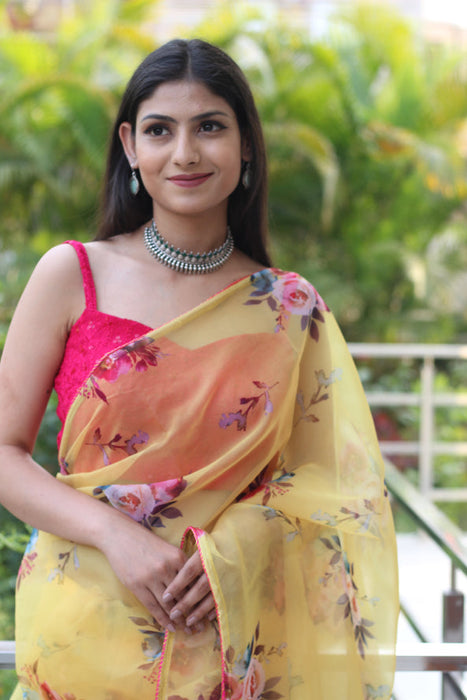 Pastel Harmony (Printed Organza Saree)